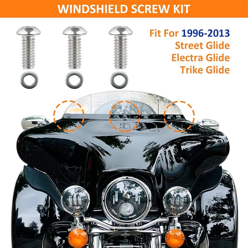 IVWFU 15PCS Windshield Bolts Batwing Inner Fairing Screws with Washers Set Stainless Steel Fit for Harley Touring Models Street Glide, Electra Glide, Trike Glide 1996-2013 - Image 2